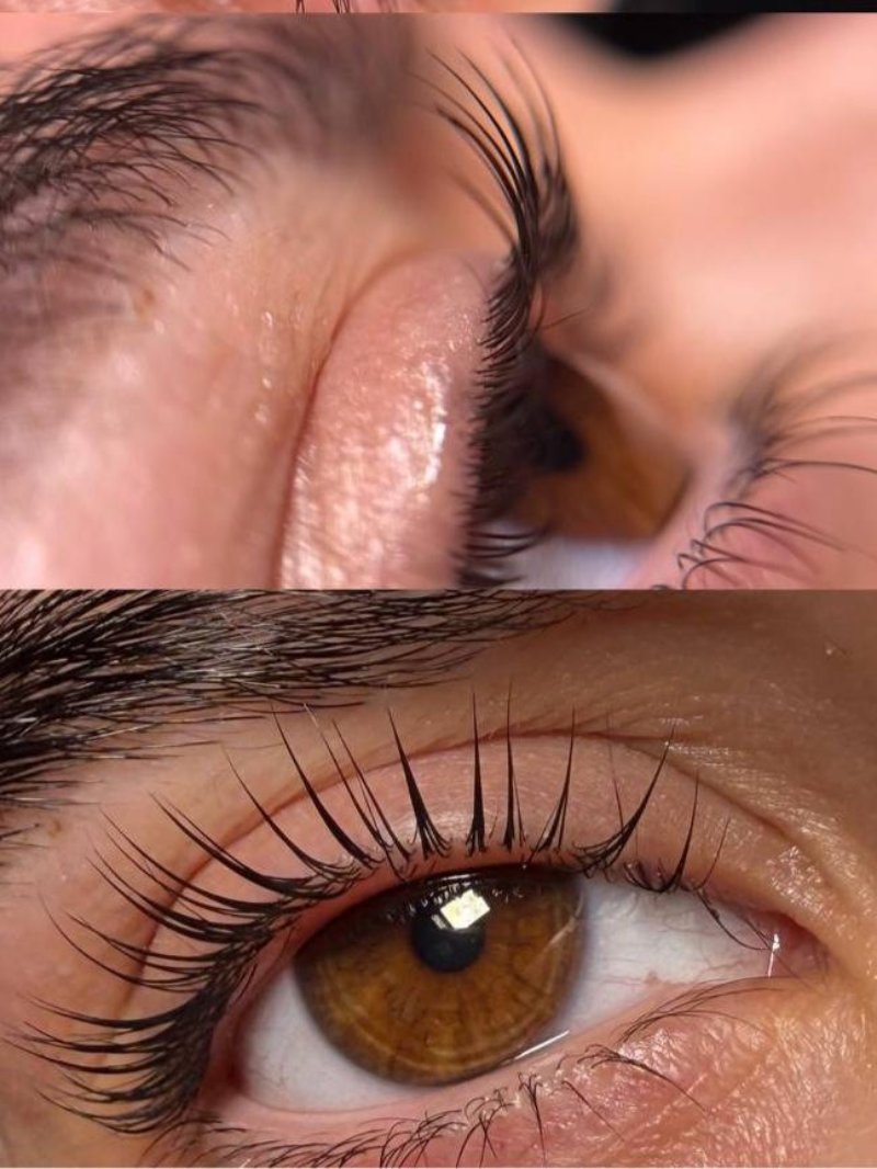Wimpers voor en na een lash lift